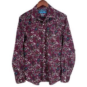 CINCH Modern Fit Sz Small Purple Blue Western Ranchwear Blouse Shirt Top Rodeo